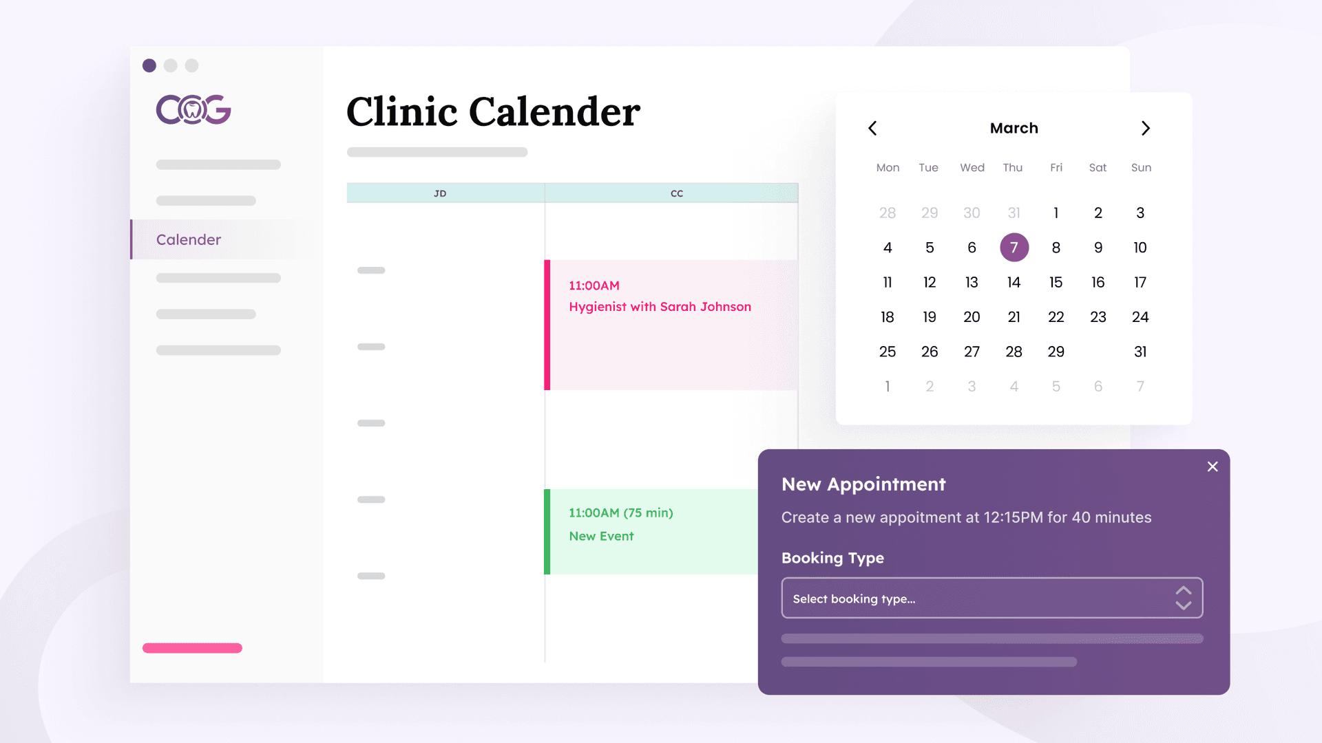 Patient booking interface showing appointment selection