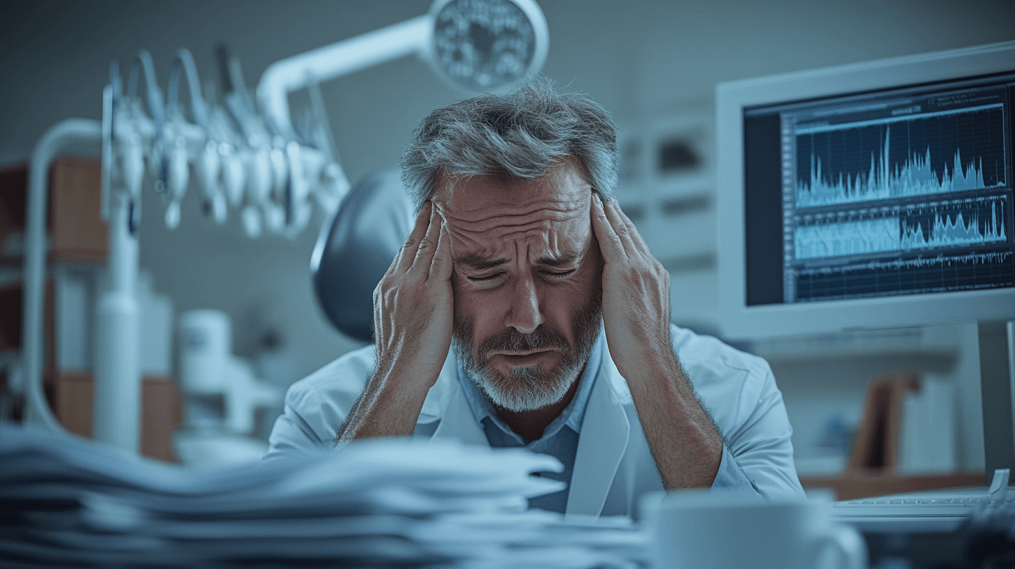 Frustrated dentist reviewing confusing ad reports